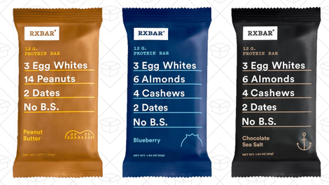 12-Pack RXBAR Peanut Butter | $16 | Amazon | Use Subscribe & Save and clip 30% coupon12-Pack RXBAR Blueberry | $15 | Amazon | Use Subscribe & Save and clip 30% coupon12-Pack RXBAR Chocolate & Sea Salt | $16 | Amazon | Use Subscribe & Save and clip 30% coupon